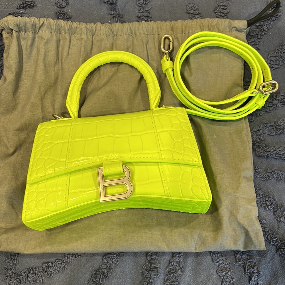 Balenciaga XS Hourglass Croc-Embossed Leather Top Handle Bag